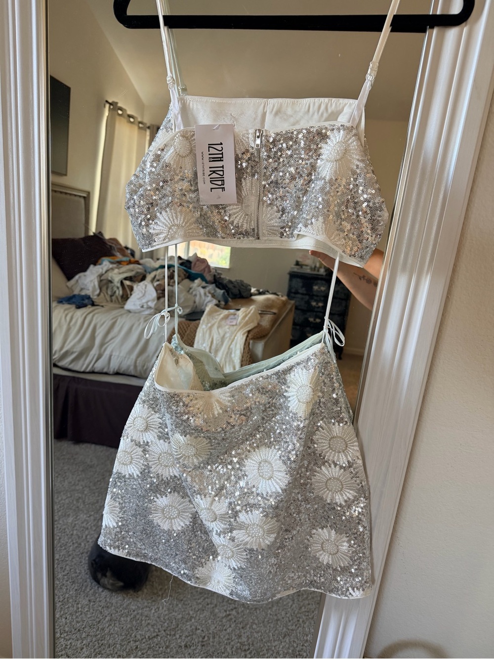 12th Tribe Sequin Daisy Two-Piece Crop Top & Skirt Set - XL top, L bottom - Picture 5 of 8